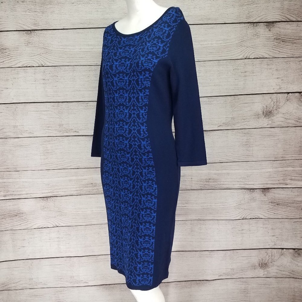 Nine West Sweater Dress Knit Sheath 3/4 Sleeves Bodycon Blue